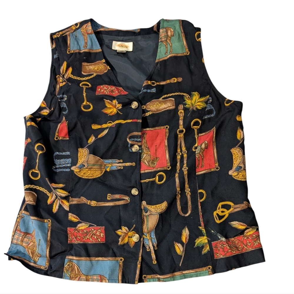 Talbot's Vintage Women's Equestrian Horse Print Vest Size Medium‎ Rare